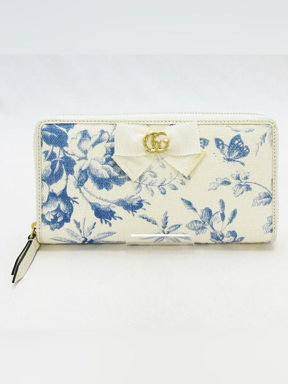 Gucci Cream Canvas Wallet with Blue Floral Print an